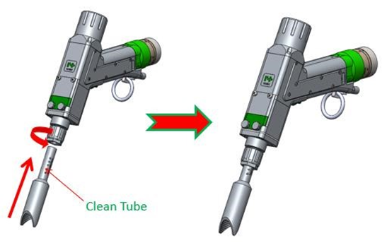 Lắp đặt phụ kiện cho chức năng làm sạch trên súng của máy hàn laser Raytools 4in1