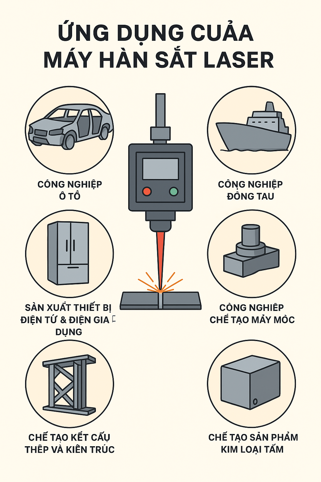 Hình ảnh minh họa một số ứng dụng chính của máy hàn sắt laser Hình ảnh minh họa một số ứng dụng chính của máy hàn sắt laser