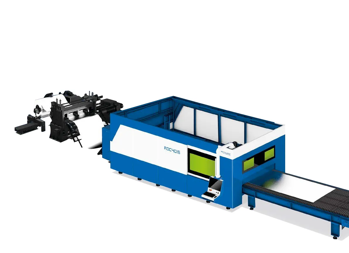 Máy cắt laser kết hợp hệ thống xả cuộn Máy cắt laser kết hợp hệ thống xả cuộn