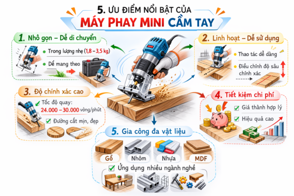 Các yếu tố giúp máy phay mini cầm tay trở nên thông dụng, ứng dụng phổ biến trong nhiều ngành nghề