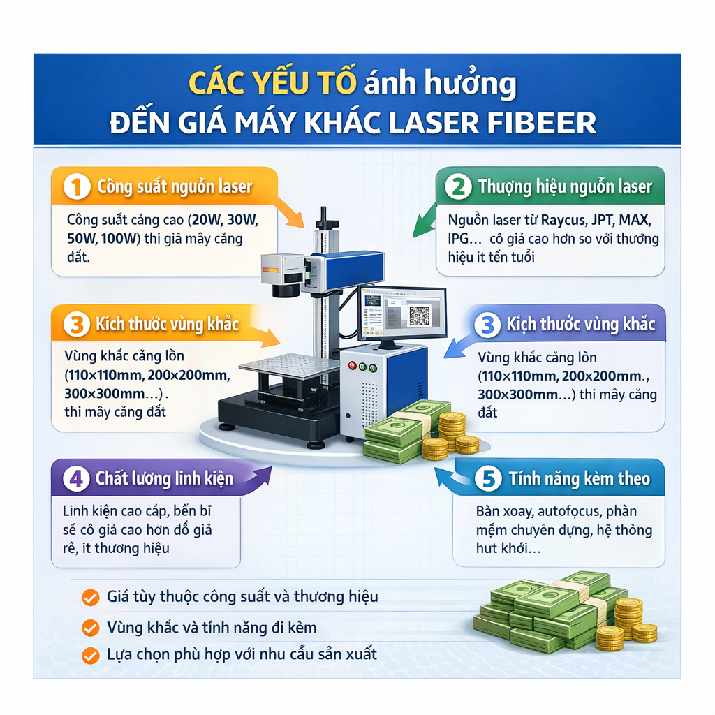 Máy khắc laser fiber có nhiều mức giá khác nhau phụ thuộc vào nhiều yếu tố về chất lượng, thông số, thương hiệu...