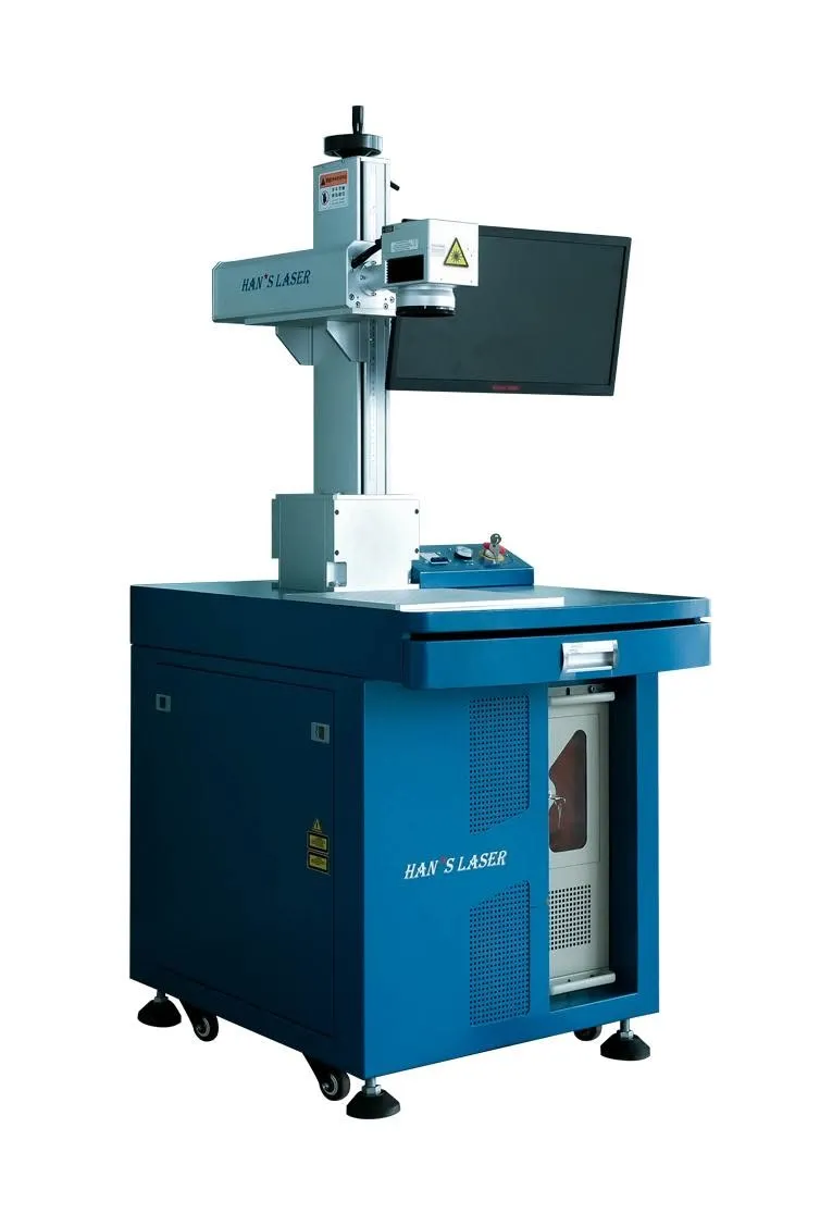 Máy khắc laser Fiber bệ đứng công nghiệp từ Han's Laser, một thương hiệu cao cấp thường thấy trên thị trường máy cũ.