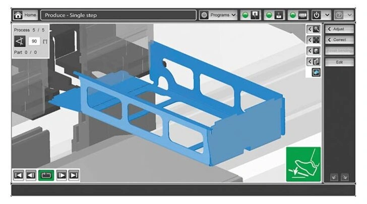 Giao diện mô phỏng gia công 3D trên máy Bystronic 3015